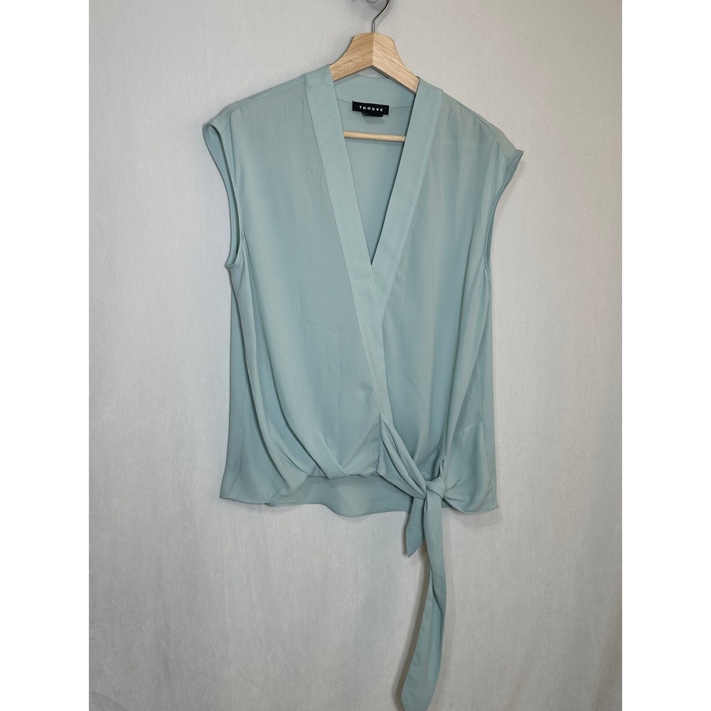 Trouve Seafoam‎ Green Sleeveless Wrap Front Tie Blouse Top Small